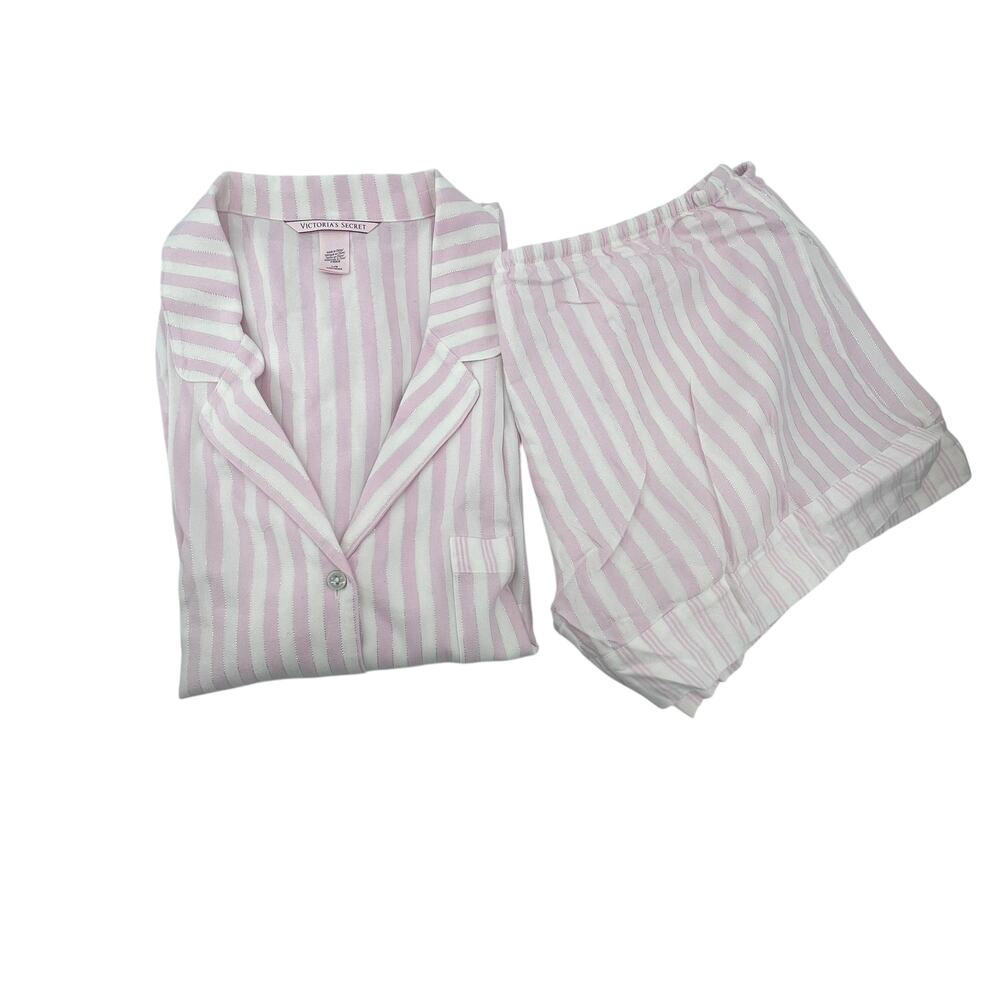Victoria's Secret Size Large PJ Pajama Set Short Sleeve Top Shorts Striped NEW